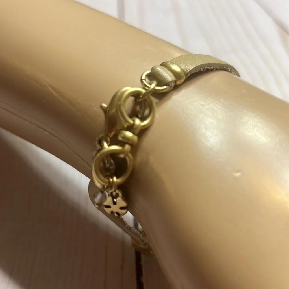 Lucky Brand Leather and Stone Bracelet with Gold toned clasp